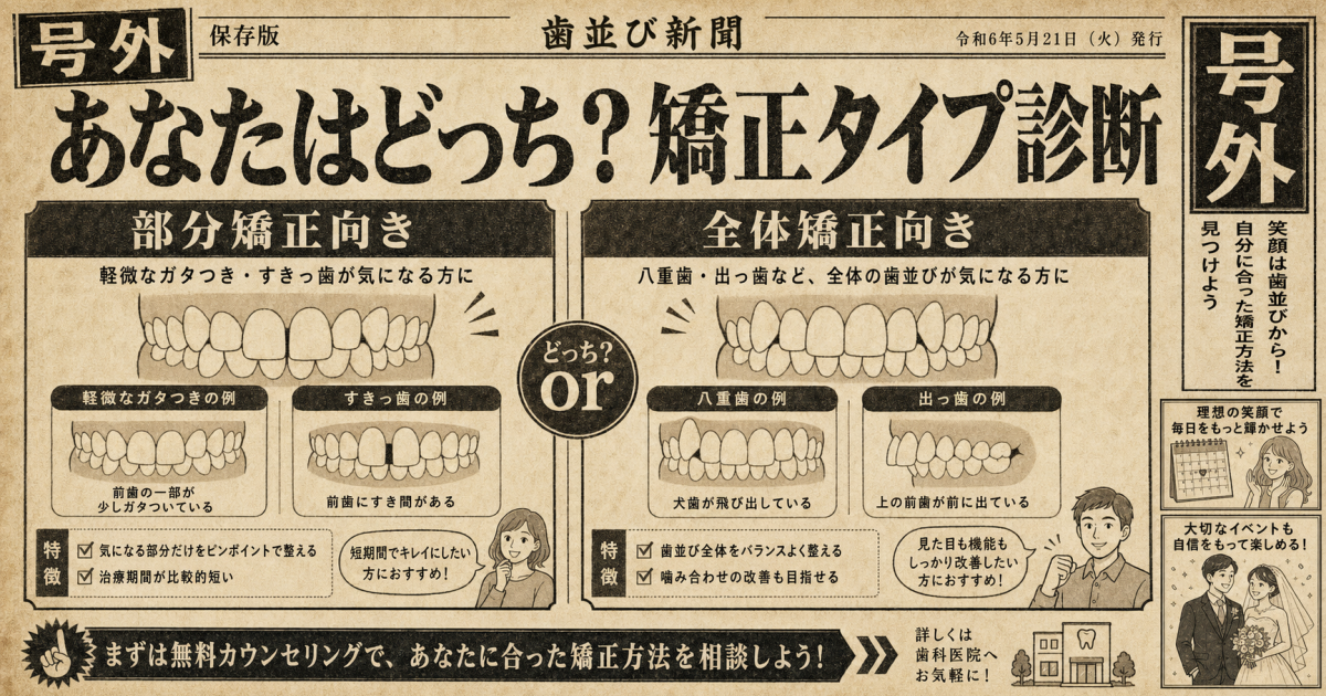 部分矯正と全体矯正の違いとは？治療期間と費用相場の比較