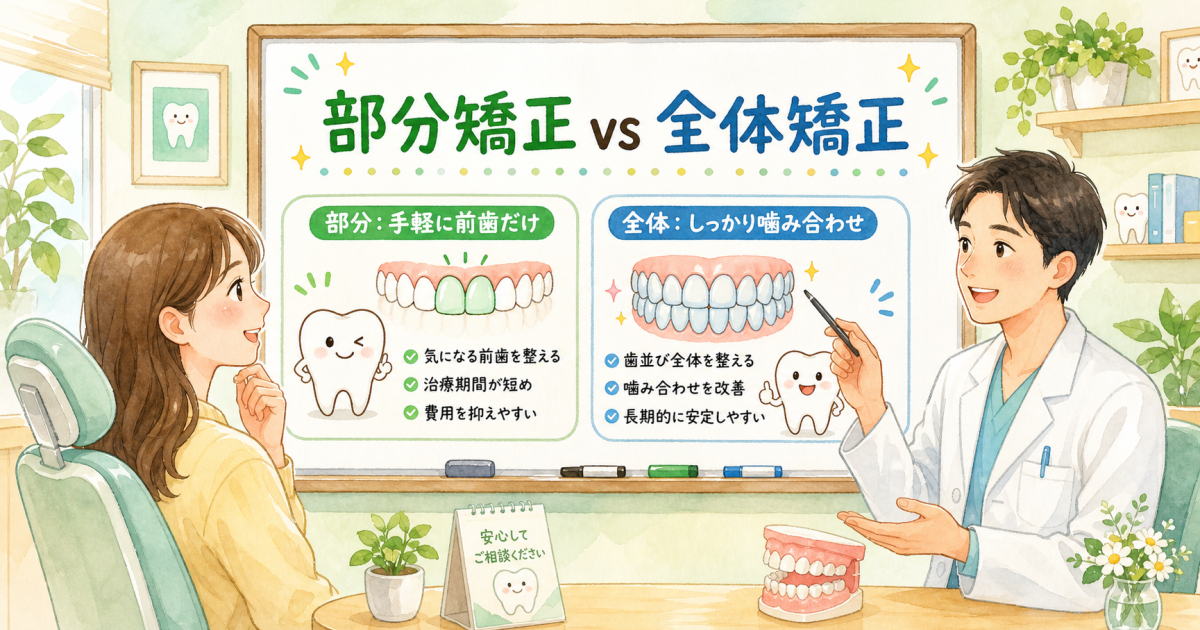 部分矯正と全体矯正の違いと期間は？自分に合う治療の判断基準